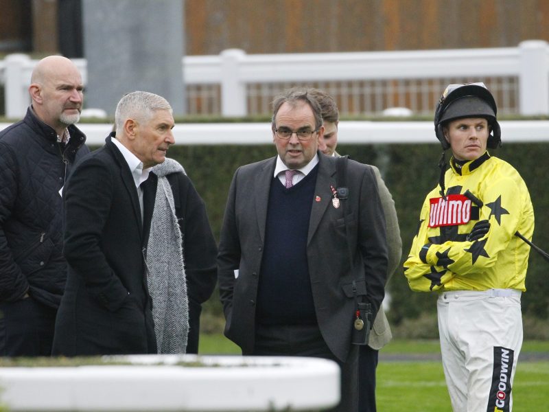 Max McNeill, Alan King and Tom Cannon at Newbury. 7/11/2024 Pic Steve Davies/Racingmediapics.co.uk